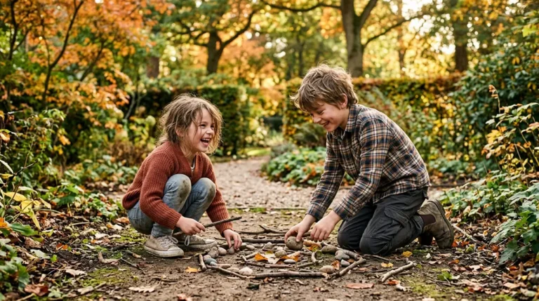 Dos niños jugando libremente en el jardín, ejemplo de tiempo libre no estructurado